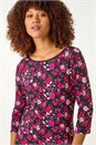 PINK Floral Print Contrast Trim Top, Image 4 of 5
