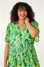 Green Curve Floral Button Detail Midi Dress, Image 4 of 5