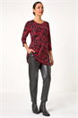 Red Leaf Print Stretch Tunic Top, Image 3 of 5