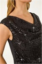 Black Sequin Cowl Neck Stretch Jersey Top, Image 1 of 5