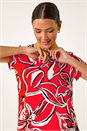 ORANGE Floral Contrast Stretch Hanky Hem Top, Image 4 of 5