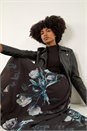 Black Floral Print Mesh Layered Skirt, Image 2 of 5