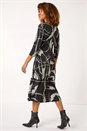 Black Abstract Side Ruched Midi Dress, Image 3 of 7