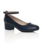Navy Blue AJVANI Navy Blue Low Block Heel Ankle Strap Court Shoes, Image 1 of 6