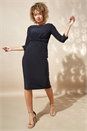 Black Twist Front 3/4 Sleeve Shift Dress, Image 2 of 4