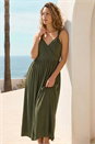 KHAKI Bead Detail Wrap Front Midi Dress, Image 2 of 4