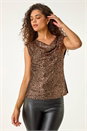 Bronze Sequin Cowl Neck Stretch Jersey Top, Image 4 of 5