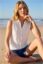 Ivory  Broderie Collared Vest Top, Image 2 of 4