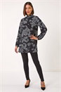 Black Printed Side Split Tunic Top, Image 3 of 5