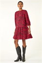 Red Animal Print Zip Front Dress, Image 3 of 5