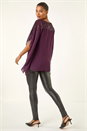 Plum Sequin Yoke Contrast Chiffon Top, Image 3 of 5