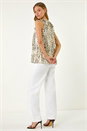 Beige Animal Print Ruffle Front Vest Top, Image 3 of 5