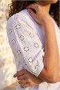 White Petite Embroidered Puff Sleeve Top, Image 4 of 4