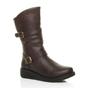 Brown AJVANI Brown Low Wedge Heel Comfort Calf Biker Boots, Image 1 of 6