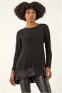 Black Sequin Hem Stretch Tunic Top, Image 1 of 5