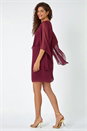 Wine Asymmetric Chiffon Overlay Shift Dress, Image 3 of 5