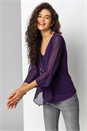 Purple Necklace Trim Jersey 3/4 Sleeve Chiffon Top, Image 5 of 5
