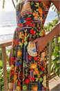 Black Fruit Print Tiered Midi Dress, Image 4 of 4