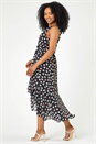 Black Petite Spot Print Frill Trim Asymmetric Dress, Image 2 of 5