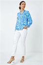 Blue Zebra Print Button Detail Blouse, Image 4 of 5