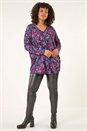 Purple Curve Printed Stretch Tunic Top, Image 2 of 5
