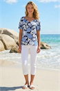 Blue Floral Puff Print V-Neck Top, Image 2 of 4