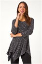 Black Glitter Spot Print Hanky Hem Stretch Top, Image 1 of 5