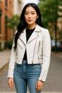White Cropped Brando Leather Biker Jacket, Image 1 of 7