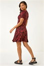 Rust Floral Print Wrap Frill Stretch Dress, Image 3 of 5