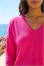 Fuchsia Plain Stretch V-Neck Longline Jumper, Image 4 of 4