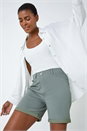 Khaki Stretch Elastic Waist Turn Up Shorts, Image 5 of 5