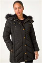 Black Petite Hooded Longline Quilted Coat, Image 4 of 5
