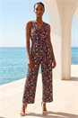 Black Petite Ditsy Wrap Bodice Jumpsuit, Image 1 of 4