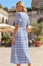 Blue Check Button Midi Dress, Image 3 of 4