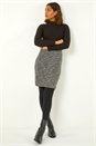 Black Textured Stretch Knee Length Skirt, Image 2 of 5