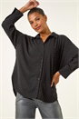 Black Hotfix Collared Longline Shirt, Image 1 of 5