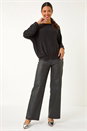 Black Bubble Hem Textured Stretch Top, Image 2 of 5