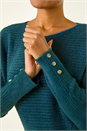 Green Button Sleeve Fluffy Longline Jumper , Image 5 of 5