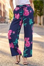 Navy  Floral Textured Pull On Trouser, Image 2 of 5