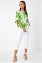 Green Floral Print Cold Shoulder Top, Image 2 of 5