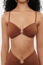 Brown Ruched Bandeau Bikini Top with Ring Detail, Image 2 of 5