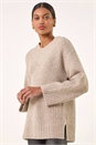 Beige Chunky V-Neck Knit Jumper , Image 1 of 5