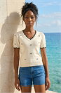 Ivory  Bow V-Neck Knit Top, Image 2 of 4
