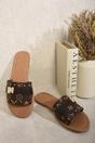 Brown iKrush Brown Jenny Open Toe Printed Flat Sandals, Image 7 of 7