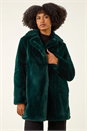 Emerald Faux Fur Longline Coat, Image 4 of 5