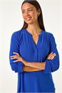 Royal Blue V-Neck Button Detail Stretch Shirt, Image 4 of 5