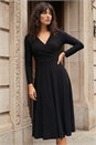 Black Gathered Mock Wrap Midi Dress, Image 1 of 4