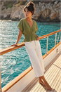Green Dusk Cotton Textured Pintuck Top, Image 2 of 4