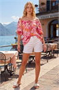 Pink Floral Print Bardot Top, Image 2 of 4