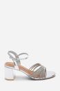 Silver Bellini Cross Over Diamante Strap Block Heel Sandals, Image 2 of 6
